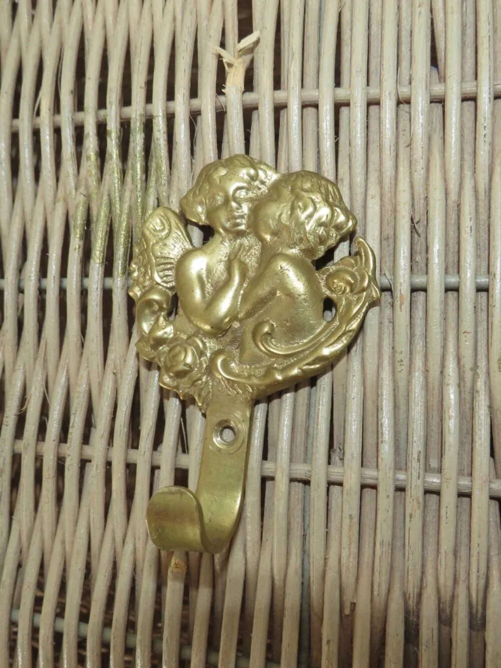 Vintage Brass Cherub Wall Hooks Set Gold 4 Inch Angel Hanger 3 Pack Decorative